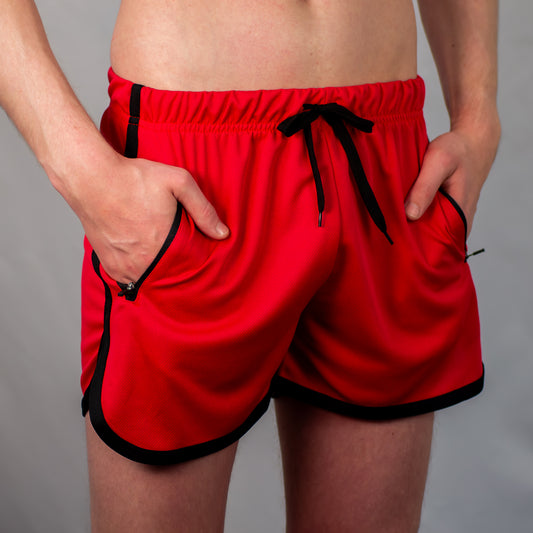 Kinky Mesh Shorts with Pocket - Dynamic Red